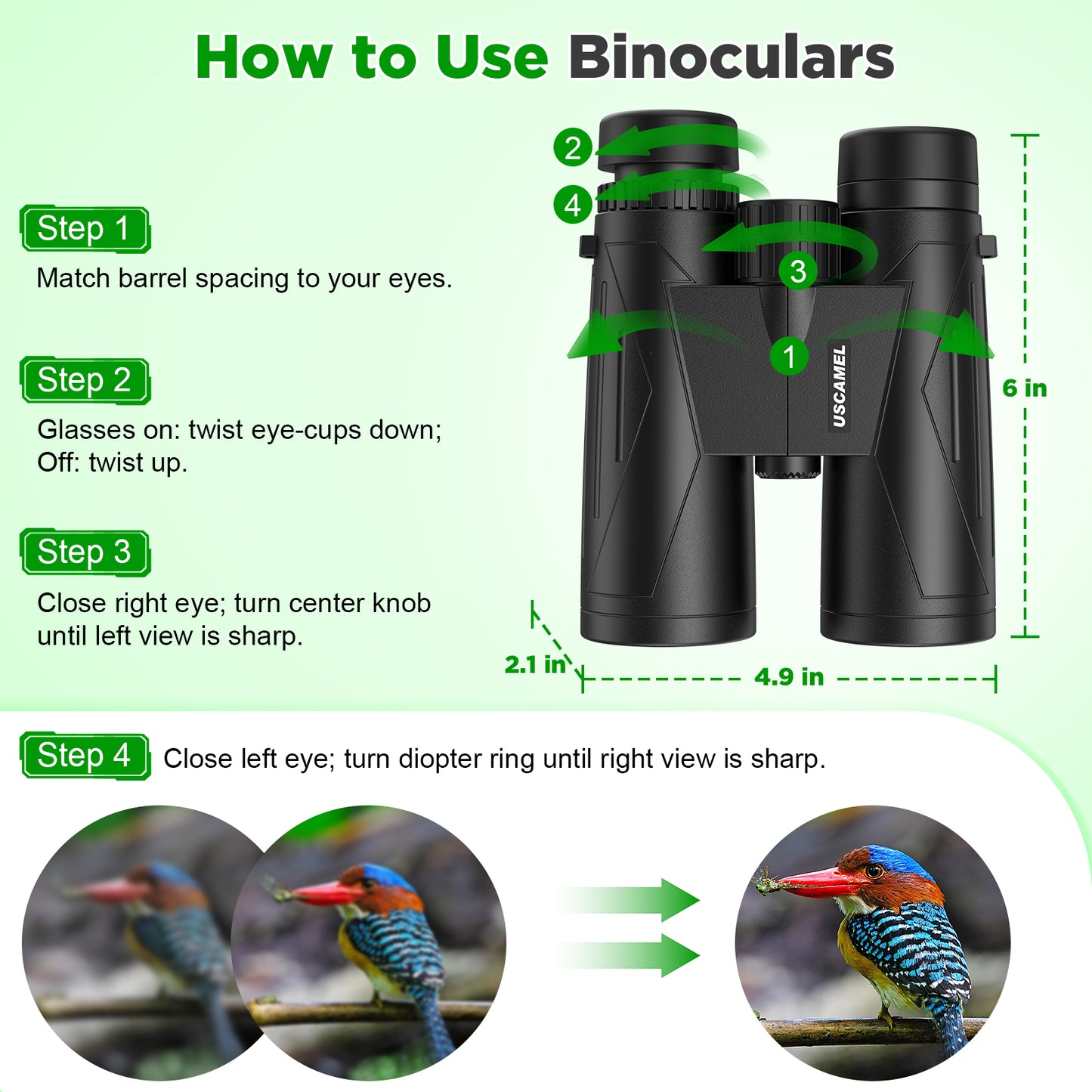 USCAMEL 12x42 Binoculars for Adults, High Power Lightweight Binoculars with Low Light Vision, Compact HD Professional Binoculars for Bird Watching, Stargazing, Hunting, Travel Sports Camping Concerts