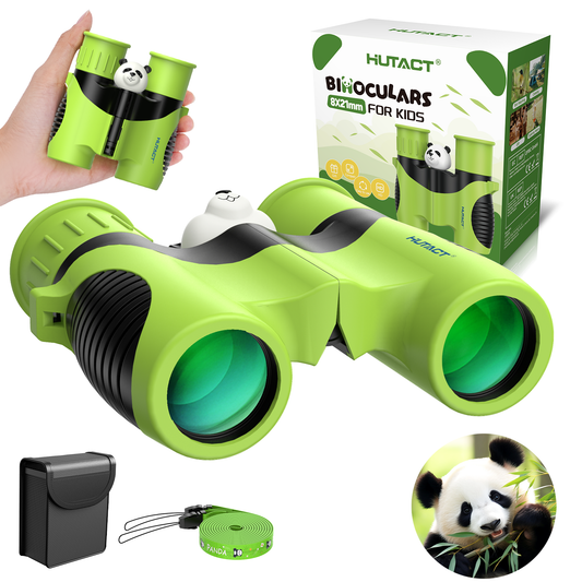 HUTACT Binoculars for Kids Adults, 8x Binoculars for Outdoor Bird Watching Camping, Compact Binoculars with Panda Design, Mini Pocket Binocualrs for Hunting Traveling Trip, Green