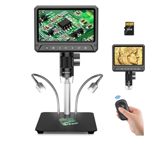 7" Coin Microscope, 1200X LCD Digital Microscope with 8 Adjustable LED Lights, 2 Flexible Side Lights, PC View Compatible with Windows Mac OS, 32GB