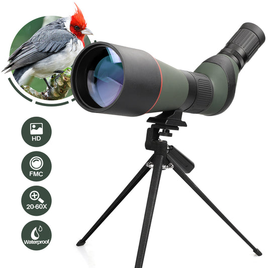 USCAMEL 20-60x Spotting Scopes 80mm Large Aperture High Powered BAK4 Telescope w/Tripod Carry Bag for Birding, Hunting, Shooting