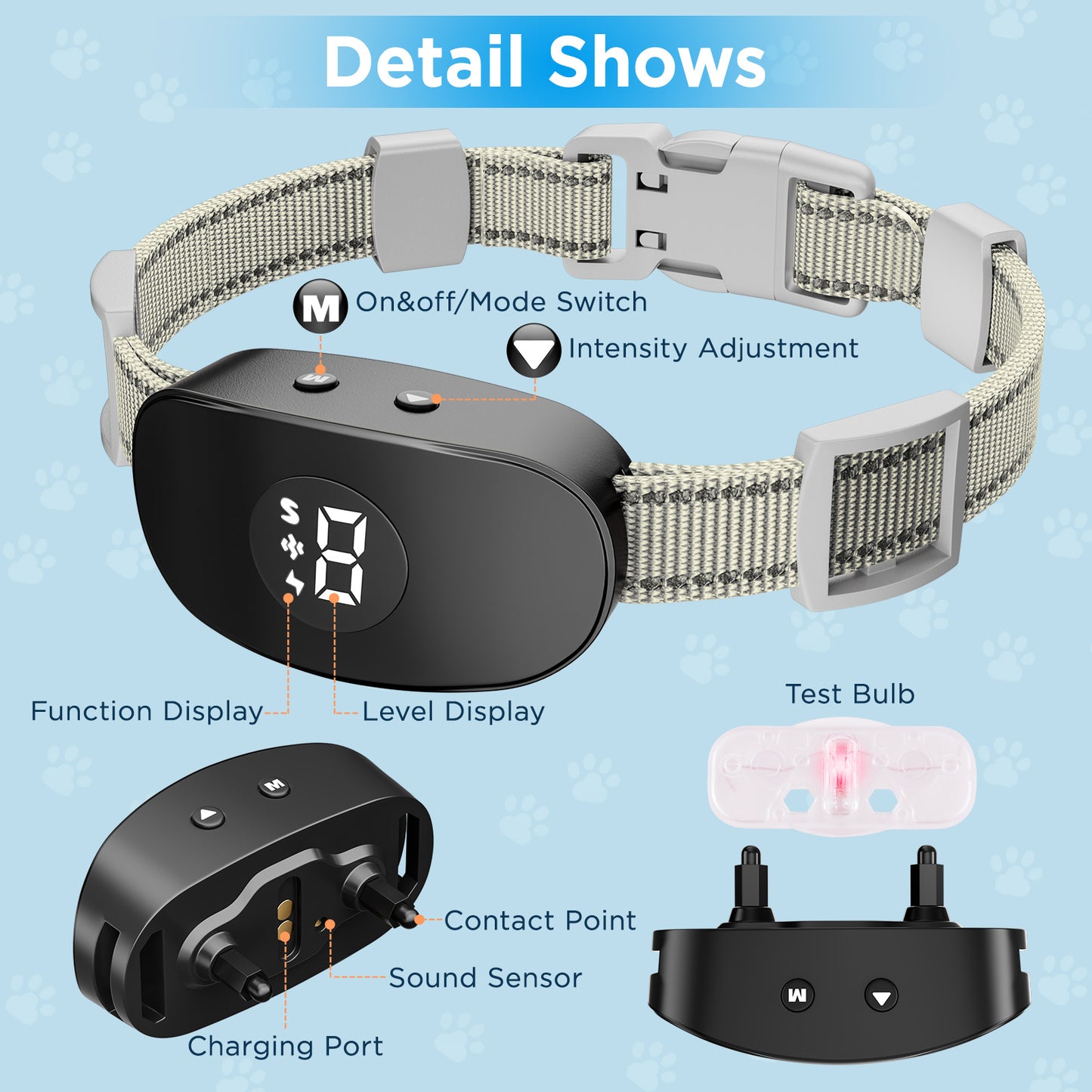 Automatic Intelligent Anti-Barking Collar, with 8 Levels of Sensitivity and Intensity, Suitable for Large, Small and Medium-Sized Dogs Professional Pet Training