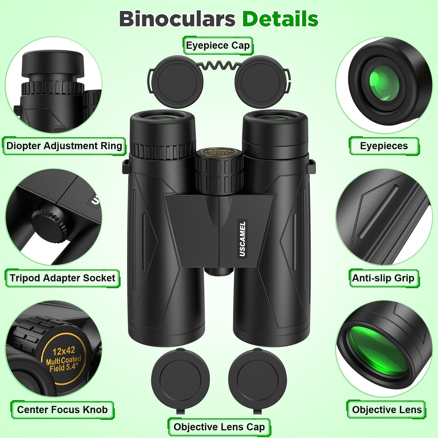 USCAMEL 12x42 Binoculars for Adults, High Power Lightweight Binoculars with Low Light Vision, Compact HD Professional Binoculars for Bird Watching, Stargazing, Hunting, Travel Sports Camping Concerts