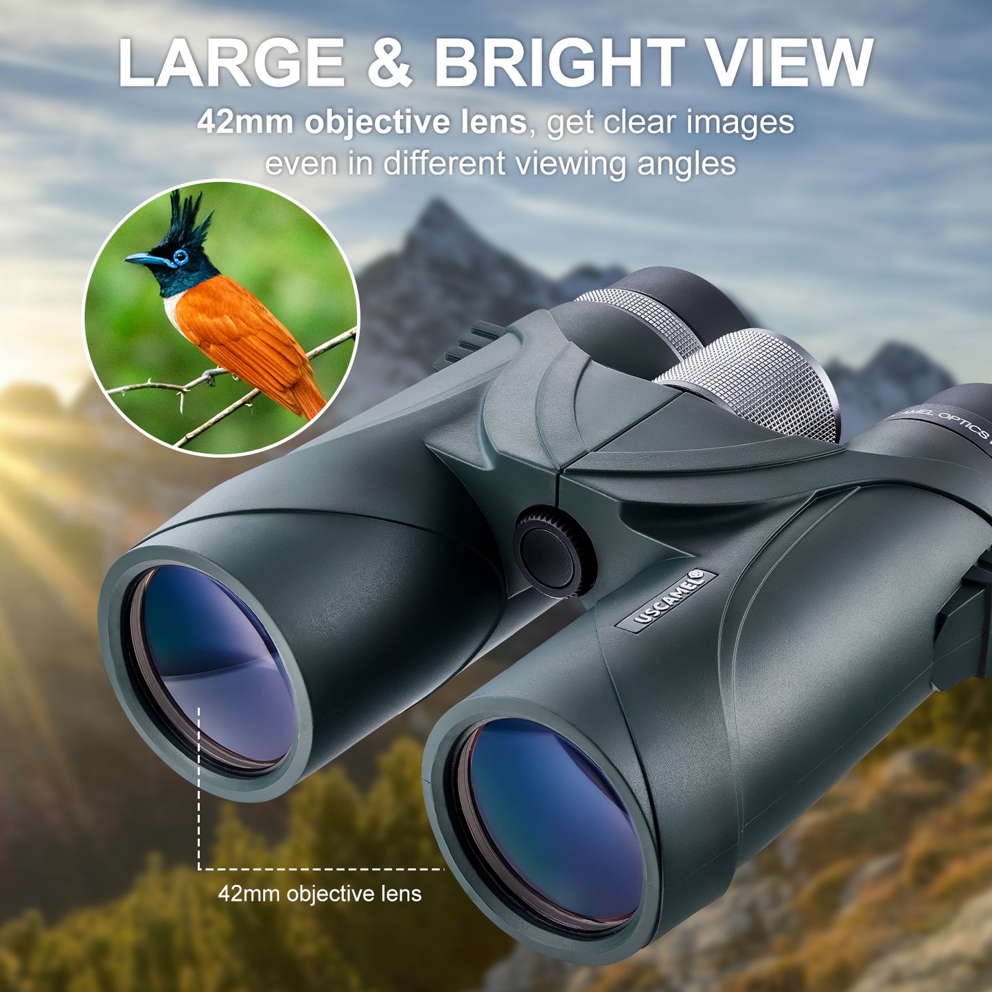 USCAMEL Pro Binoculars Adults for Bird Watching, 10X42mm Clear View High Powered Binocular Waterproof HD Binoculars for Travel, Sports