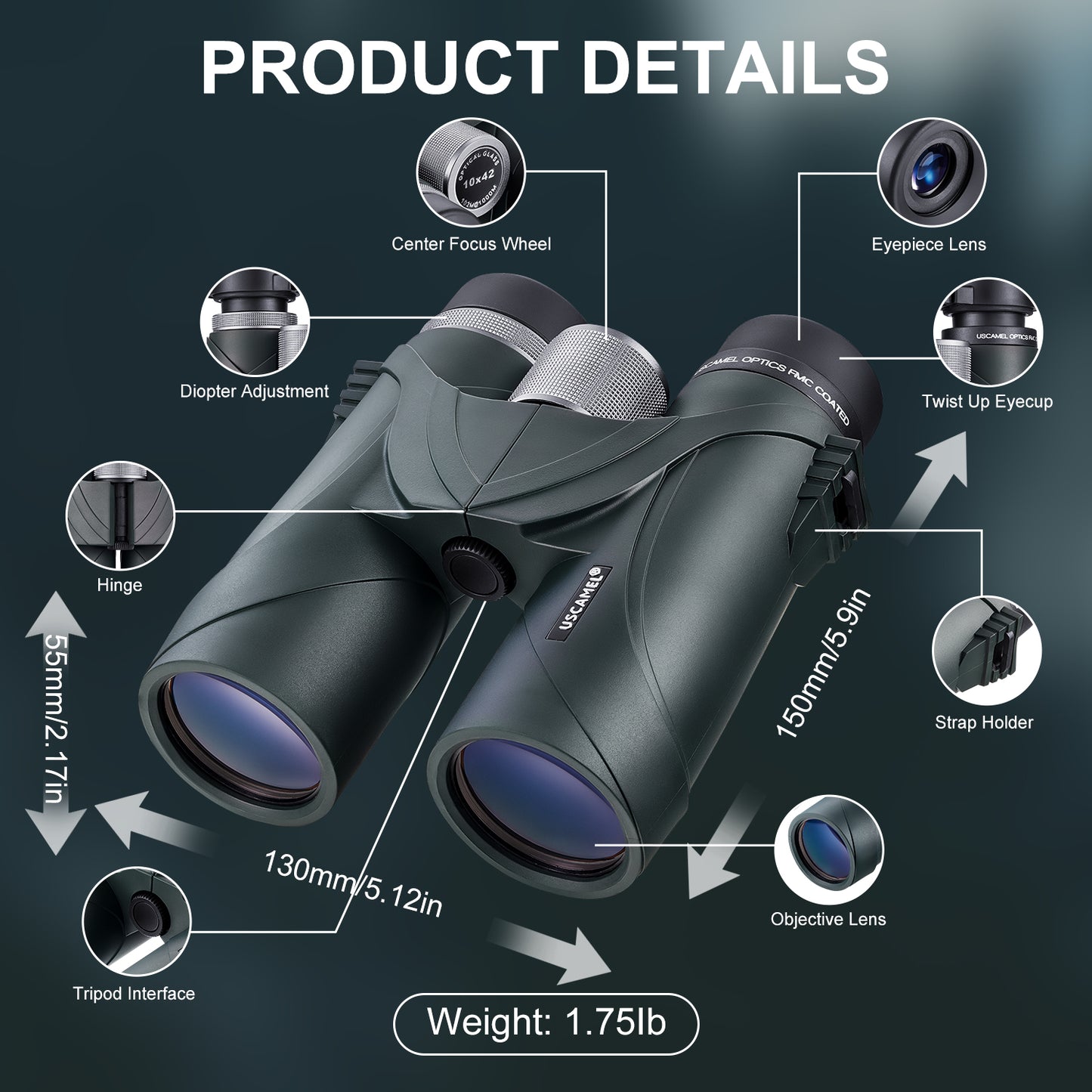 USCAMEL Pro Binoculars Adults for Bird Watching, 10X42mm Clear View High Powered Binocular Waterproof HD Binoculars for Travel, Sports