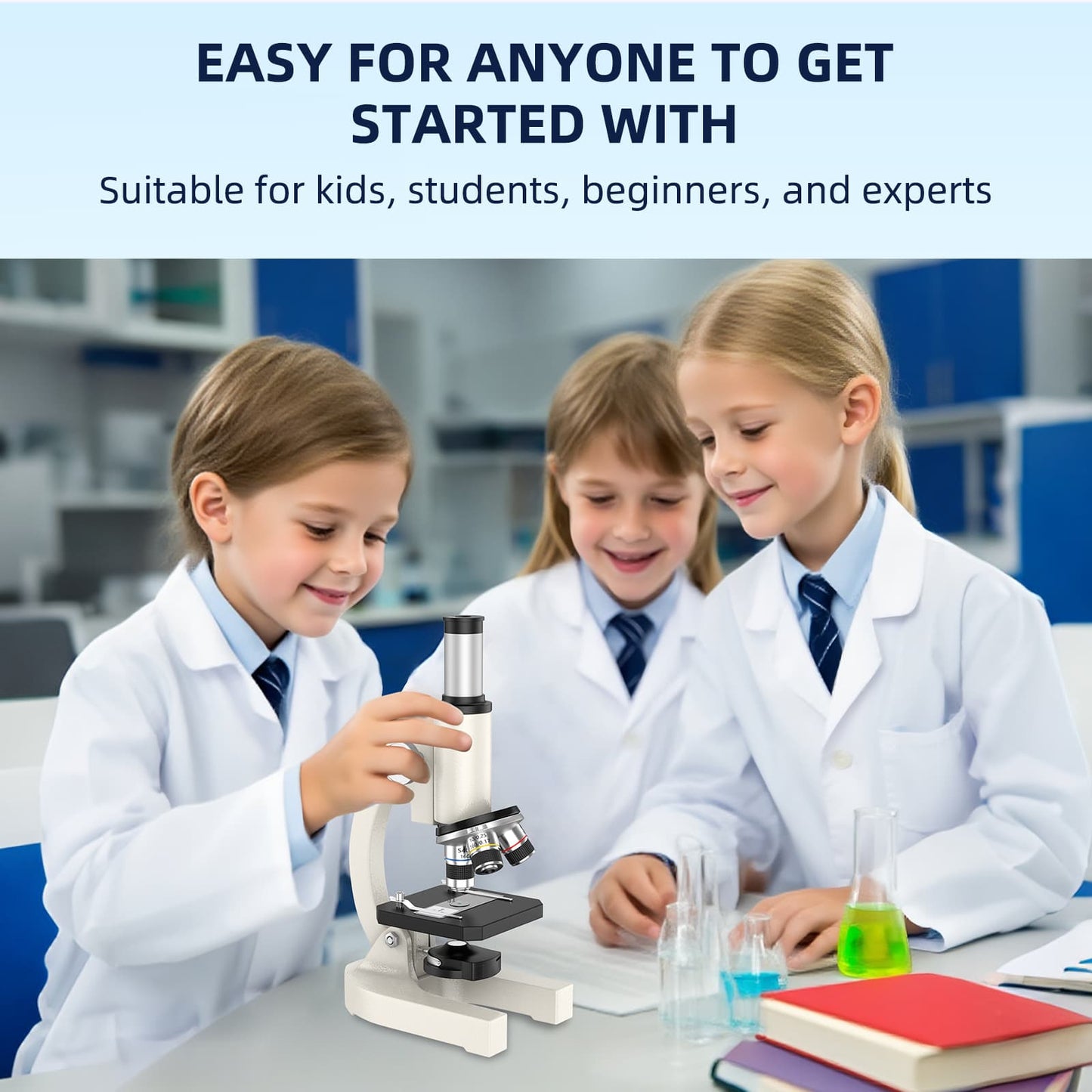 USCAMEL Microscope Set for Beginner, Kids Microscope 2000x Compound Microscope for Students Adults w/Prepared Slides