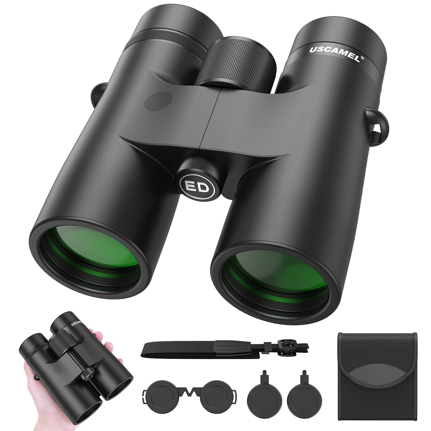 USCAMEL ED Binoculars for Adults, 10x42mm Binoculars Waterproof FMC Bak4 Prism Clear View Binoculars for Cruise Travel Bird Watching, Black