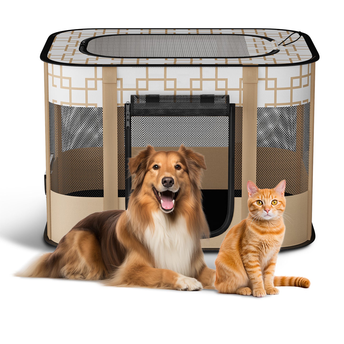 Pet Playpen, Foldable Portable Dog Cat Playpens Kennel, Removable Shade Cover, Indoor Outdoor Travel Camping Use(L)