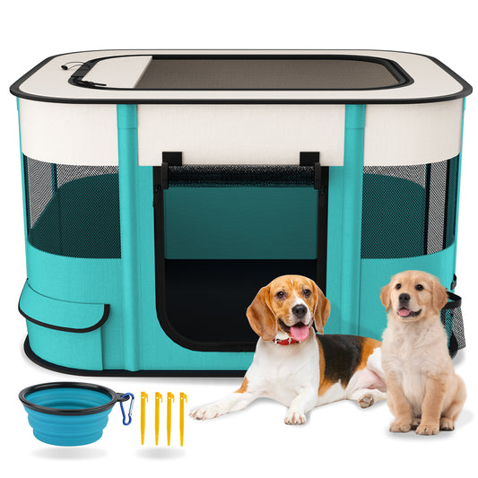 BEBANG Pet Playpen, Foldable Portable Dog Cat Playpens Exercise Kennel Tent, Removable Shade Cover, Indoor Outdoor Travel Camping Use