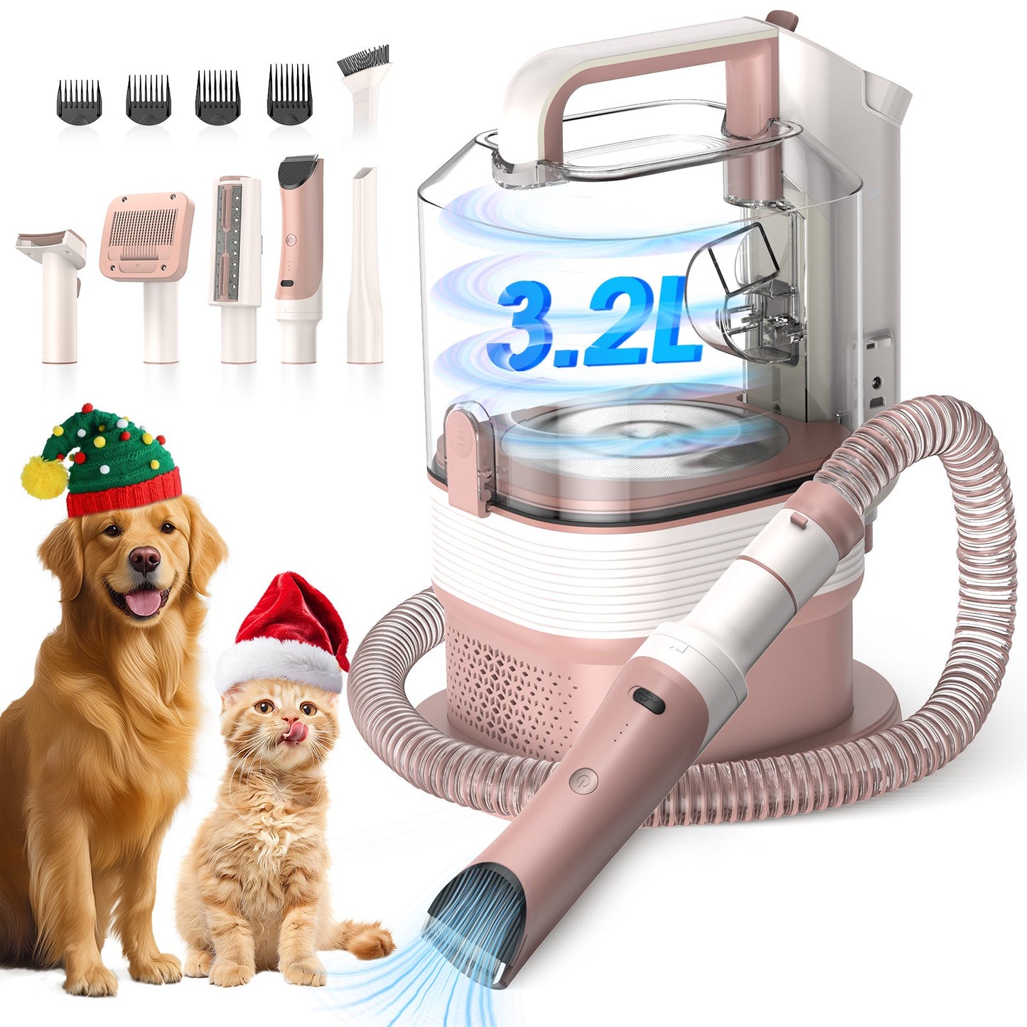 6-in-1 Dog Grooming Vacuum, 3.2L Dust Cup Pet Grooming Kit, 13000Pa Suction, Low Noise Dog Cat Hair Remover