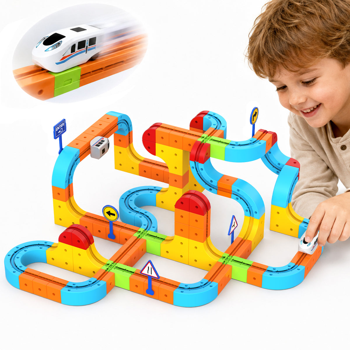 148pcs Electric Train Set for Kids, Infinity Flexible Tracks, DIY Race Track Block Building Toys, STEM Train Toys Birthday Gifts for Boys and Girls Age 3+ Years Old