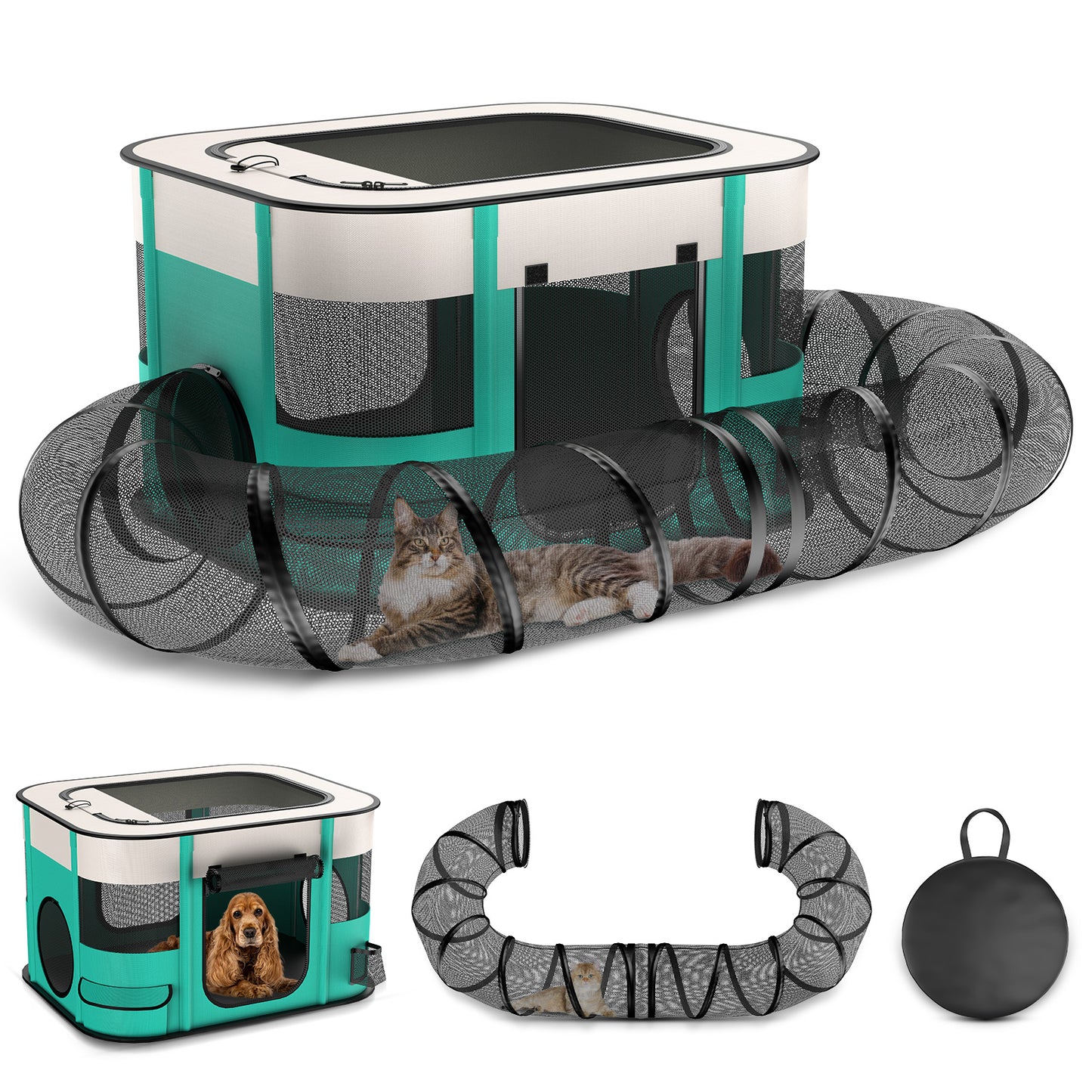 Upgrade Outdoor Cat Enclosure, Portable Dog Cat Playpen with Removable Tunne, Indoor Outdoor Cat Kennel Tent Crate for Small Animals(L)