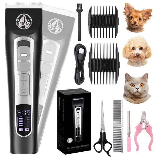 Dog Grooming Clippers, Dog Trimmers Clippers for Thick Heavy Coats, Rechargeable High Power Hair Shaver Clippers for Dogs Cats