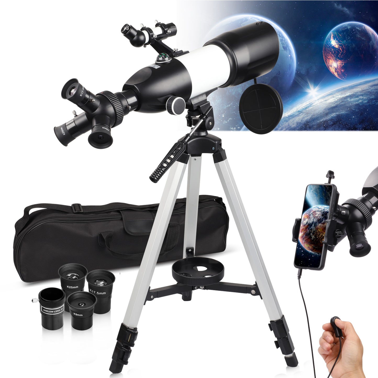 Telescope for Adults Astronomy, 80mm Aperture Astronomical Telescope, 3 Rotatable Eyepieces Refractor Telescope with Tripod