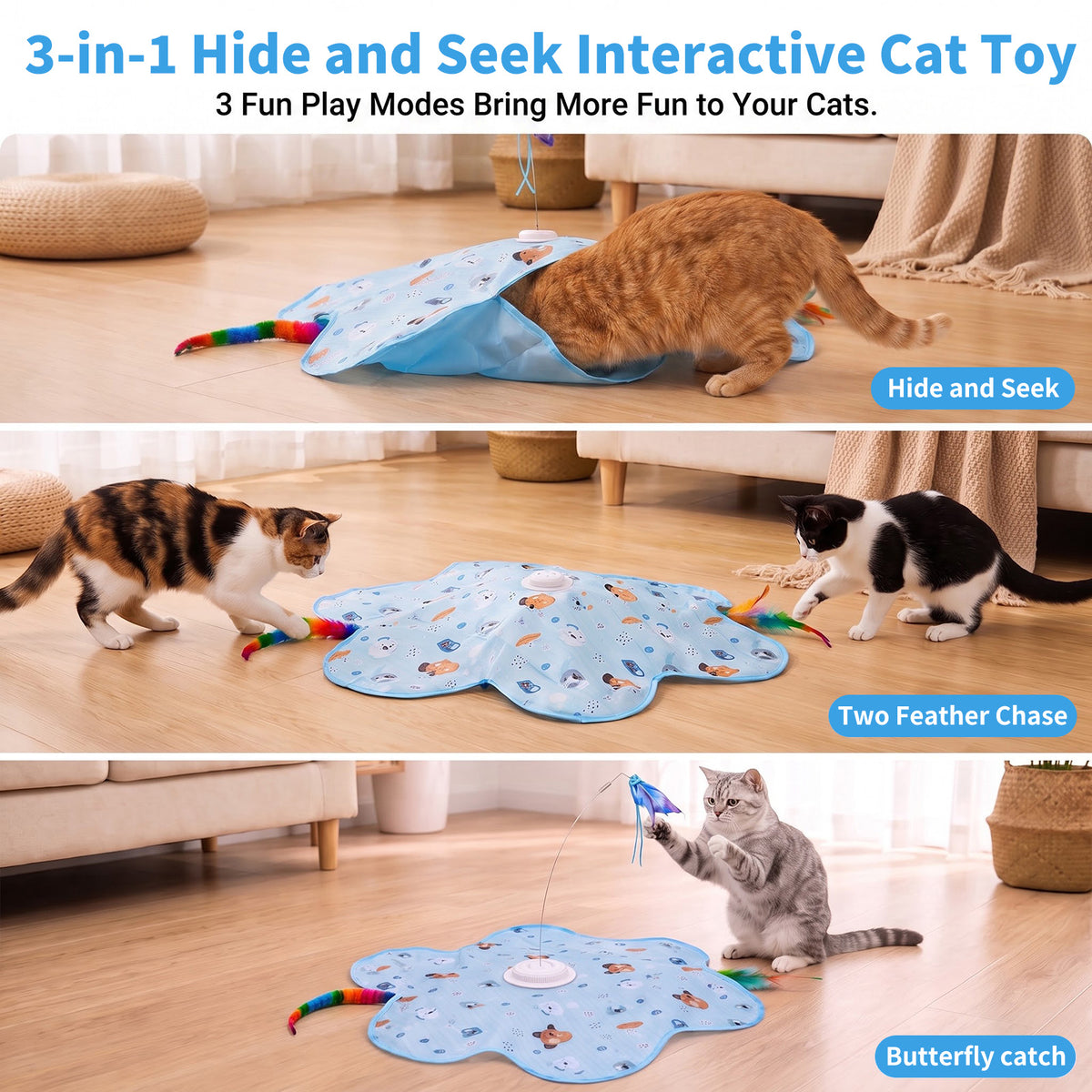 HUTACT Interactive Cat Hunting Toy, 3 Speeds Automatic Cat Toy, 1200mAh Rechargeable Hide and Seek Cat Toy 3 Modes Touch Activated Exercise Toy for Indoor Cats Electric Kitten Toys