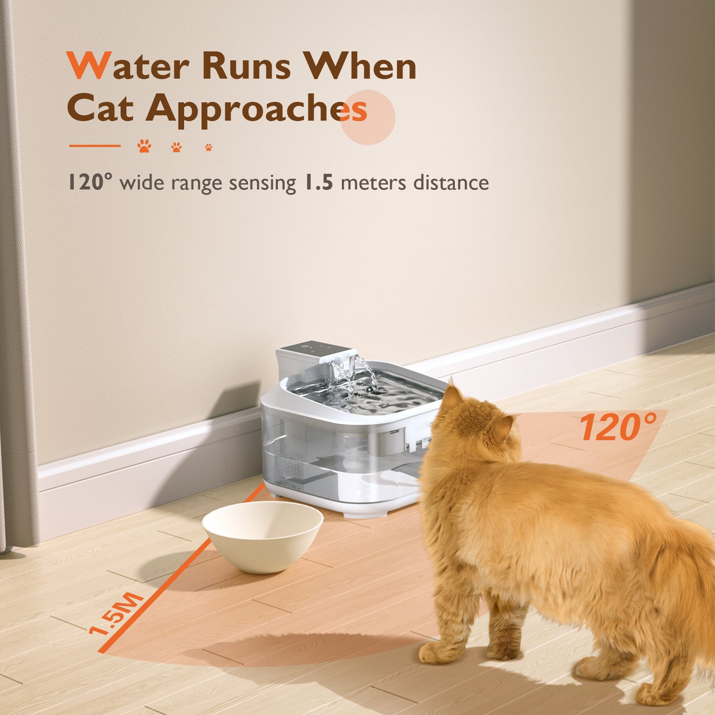 Cat Water Fountain, 4.5L Automatic Pet Water Fountain Battery Operated, Wireless Cat Fountain Dog Water Dispenser with Quiet Pump, BPA-Free, White