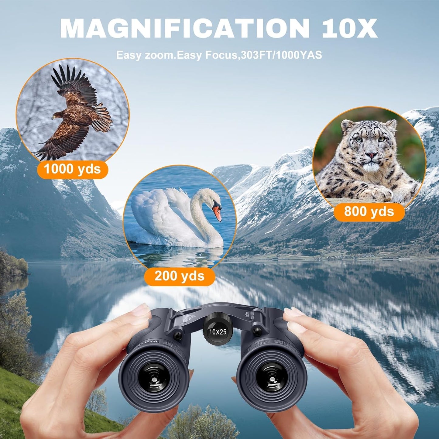 10x25 Binoculars for Adults Kids, BAK4 Large Viewing Angle Retractable Binoculars, Easy Focusing for Bird Watching Outdoor Travel