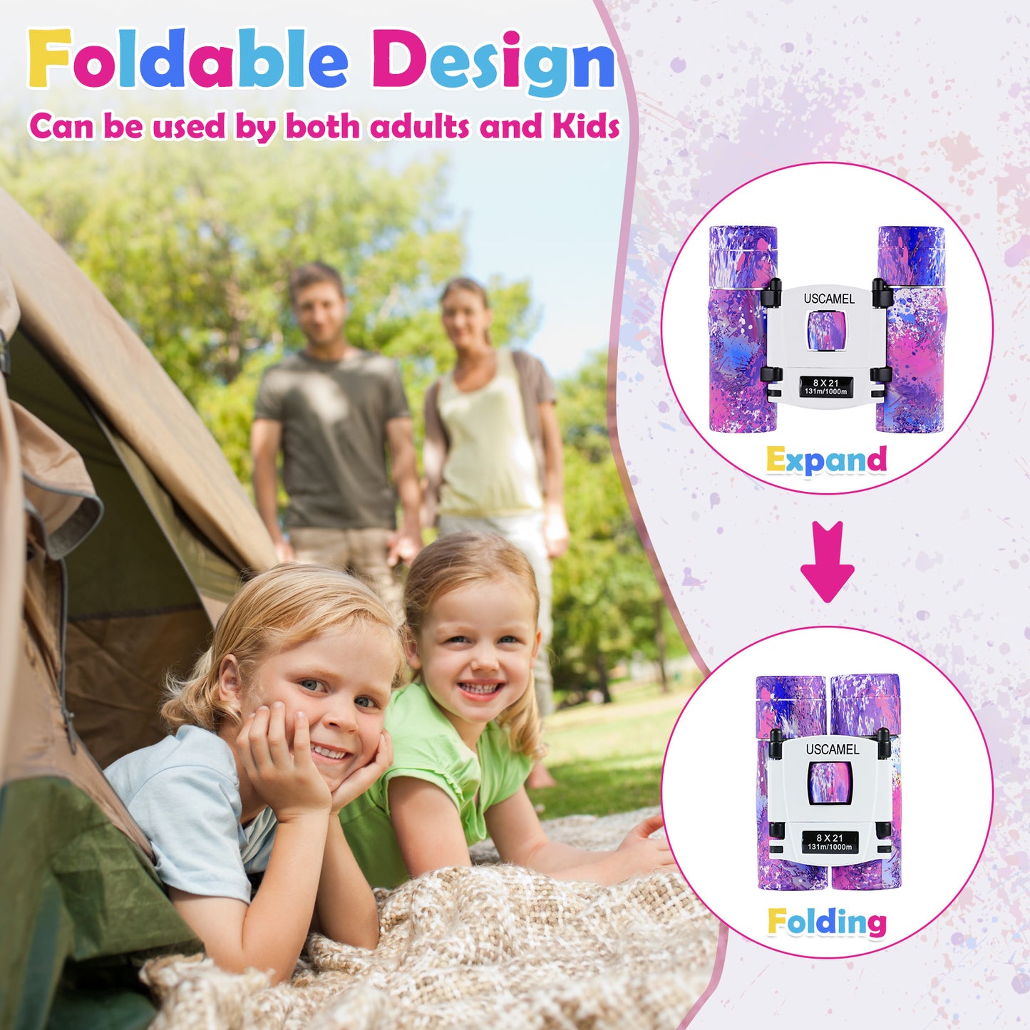 USCAMEL 8x21 Binoculars for Kids and Adults, Mini Porcket Binoculars for Birding, Camping, Climbing, Compact Binoculars Toys Gift for Girls and Boys