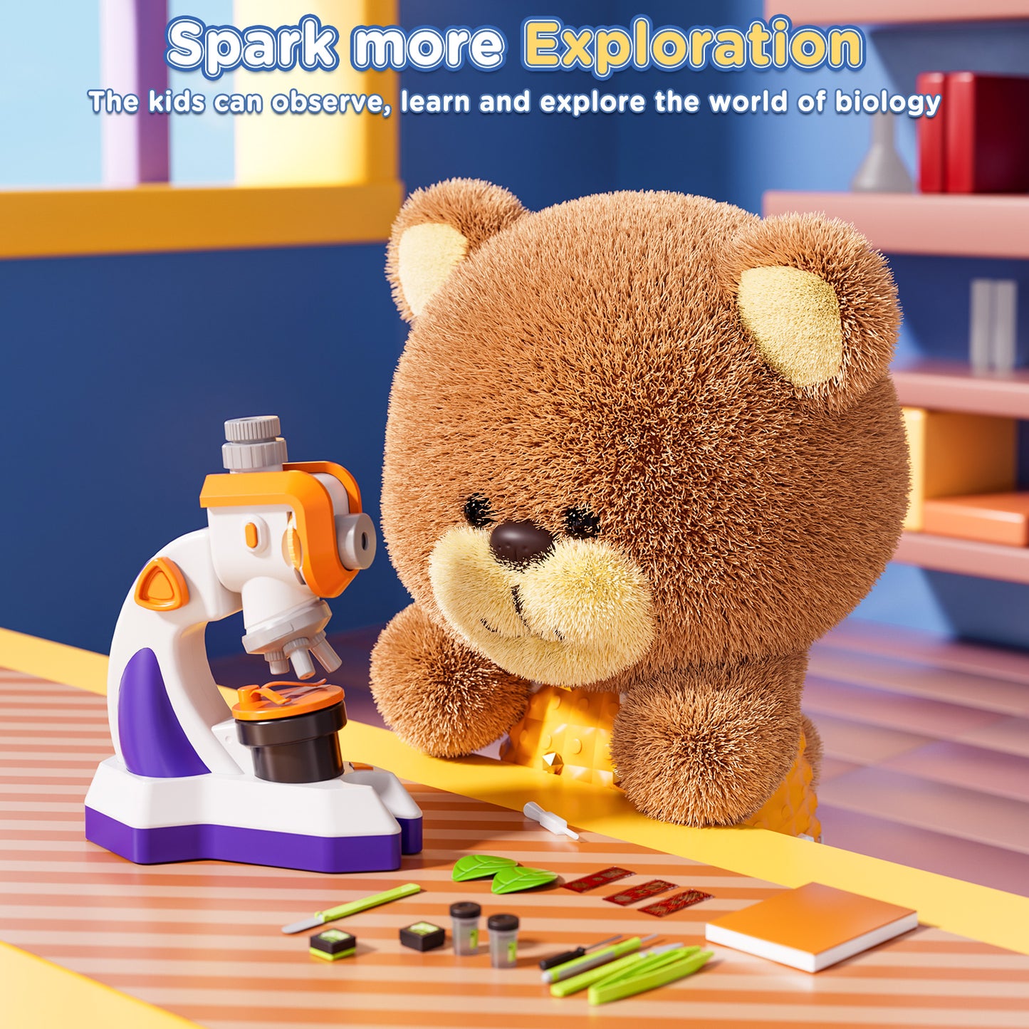 Microscope for Kids, 1200x Microscope Kit for Kids 5-7 8-12, Kids Science Microscope w/Slides, Tweezers Set