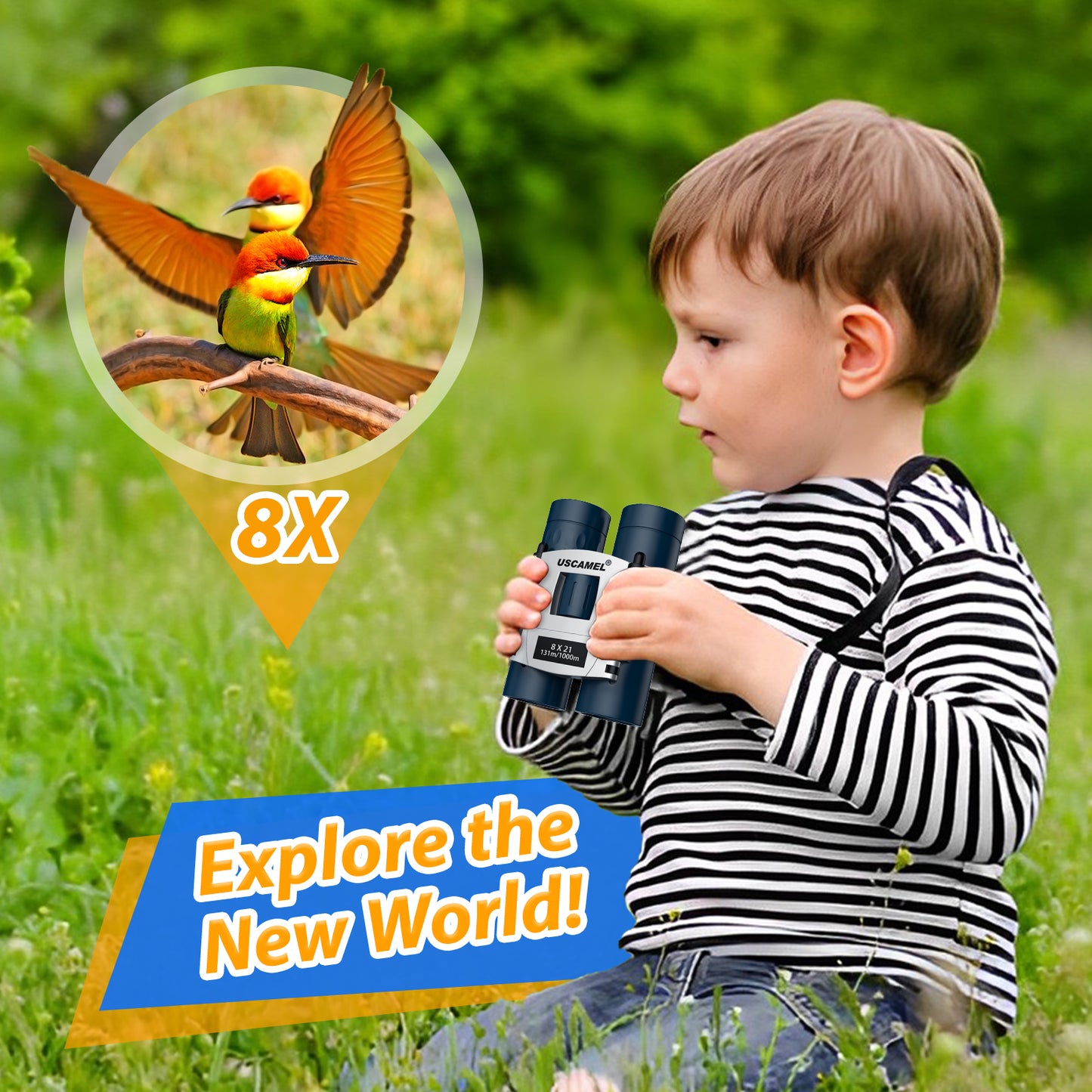 USCAMEL Kids Binoculars, 8x21 Binoculars for Children w/Neck Strap Storage Bag, Gift Binoculars for Outdoor Camping Bird Watching