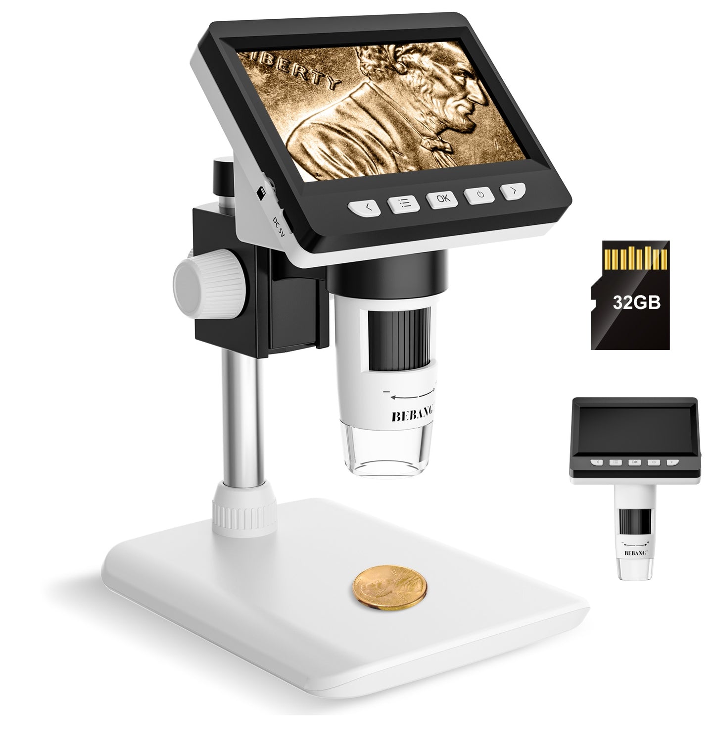 4.3" Coin Microscope 1000X, 1080p LCD Digital Microscope for Adults, Coin Magnifier with 8 LED Lights, Windows MacOS Compatible, 32GB