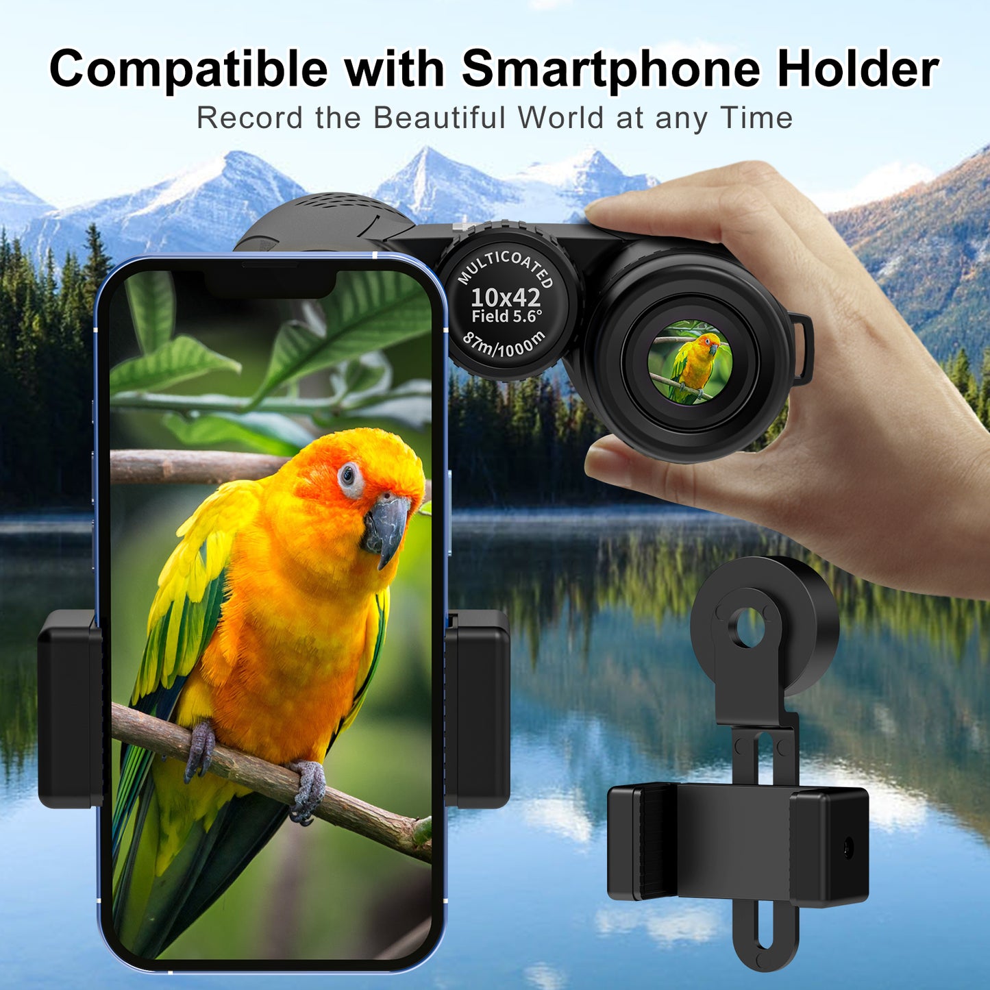 Binoculars for Adults Kids 10X 42mm Binoculars Wide View BAK4 Clear Image Waterproof Bincoulars w/ Phone Clip Storage Bag for Outdoor Event Birding Concert