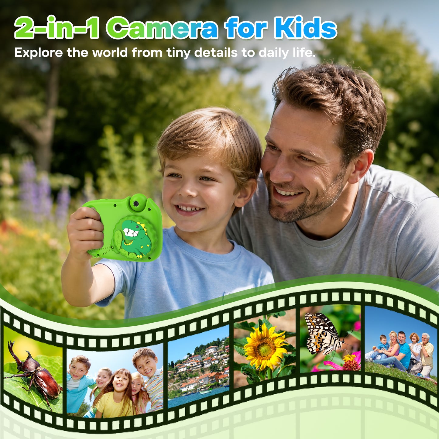 USCAMEL Kids Camera with Reversible Lens, Upgrade 2 in 1 Handheld Camera, 2.4" Digital Video Camera 1080p Portable Creative Toy for Photography & Play, Gift for Girls Boys