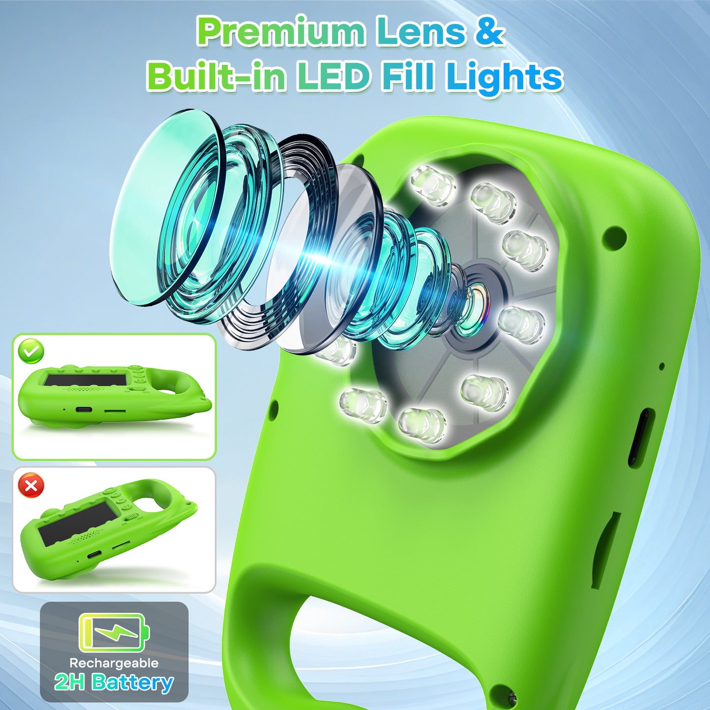 USCAMEL Kids Camera with Reversible Lens, Upgrade 2 in 1 Handheld Camera, 2.4" Digital Video Camera 1080p Portable Creative Toy for Photography & Play, Gift for Girls Boys