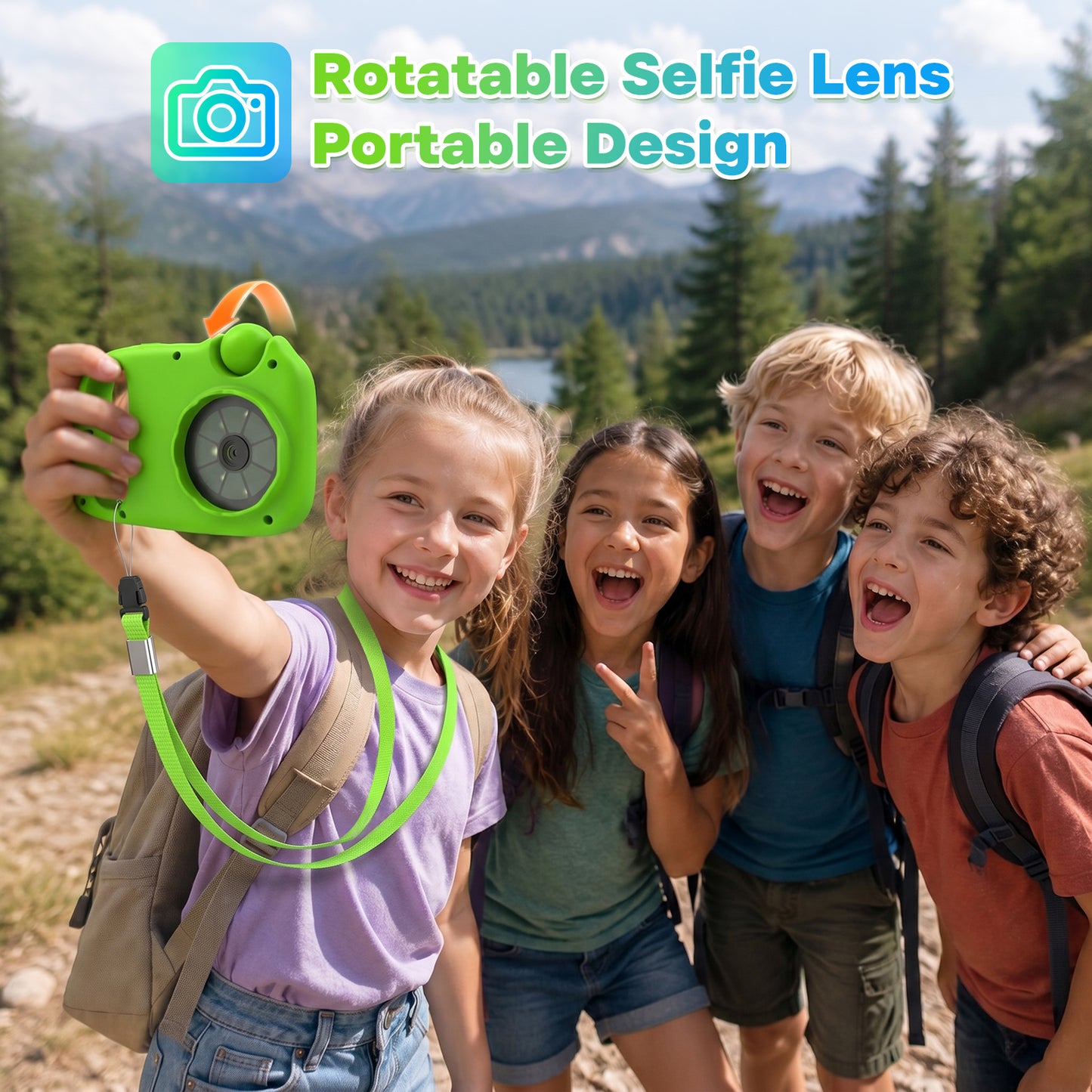 USCAMEL Kids Camera with Reversible Lens, Upgrade 2 in 1 Handheld Camera, 2.4" Digital Video Camera 1080p Portable Creative Toy for Photography & Play, Gift for Girls Boys