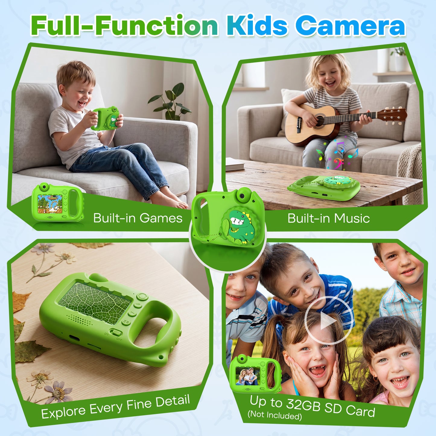 USCAMEL Kids Camera with Reversible Lens, Upgrade 2 in 1 Handheld Camera, 2.4" Digital Video Camera 1080p Portable Creative Toy for Photography & Play, Gift for Girls Boys