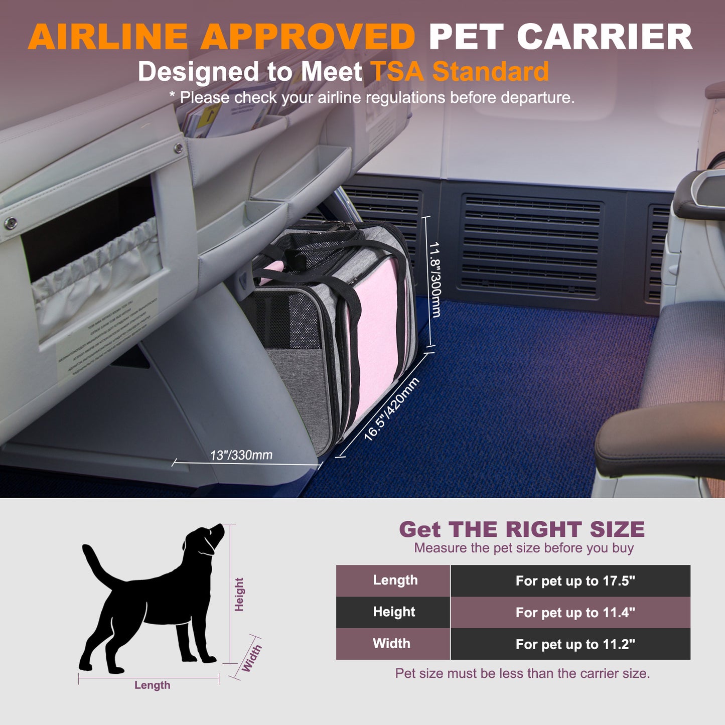 Rolling Pet Carrier with Wheels, Foldable Airline Approved Dog Carriers for Small Dogs and Cats, Cat Carrier on Wheels, Pet Travel Carrier for Flight Camping Outdoor