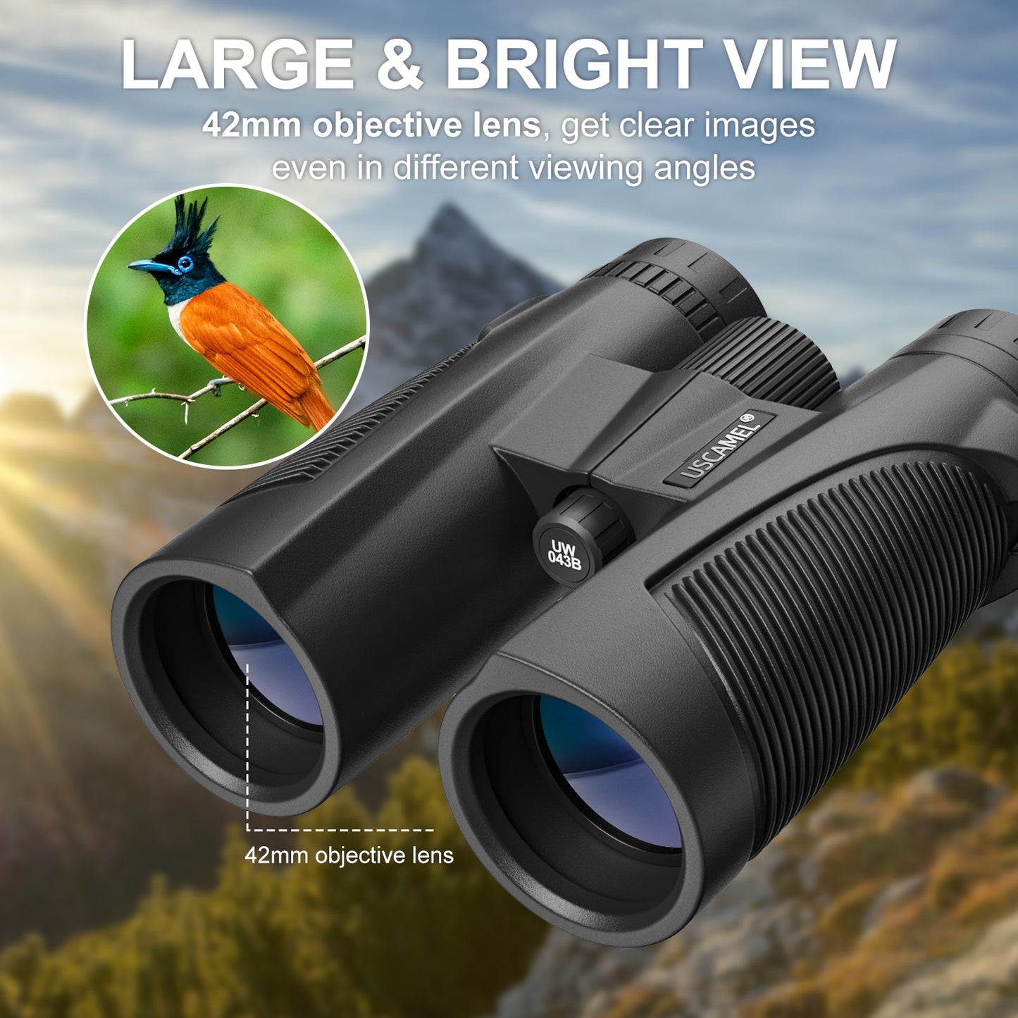 Binoculars for Adults, 10x42 Binoculars for Bird Watching Sports Climbing, FMC BAK4 Waterproof Fog-proof Binoculars BAK4 FMC Sharp View Low Night Light Vision w/Storage Bag