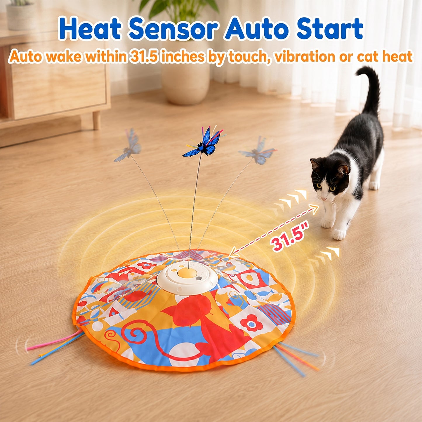 HUTACT Interactive Cat Hunting Toy, 3 Speeds Automatic Cat Toy, 1200mAh Rechargeable Hide and Seek Cat Toy 3 Modes Touch Activated Exercise Toy for Indoor Cats Electric Kitten Toys