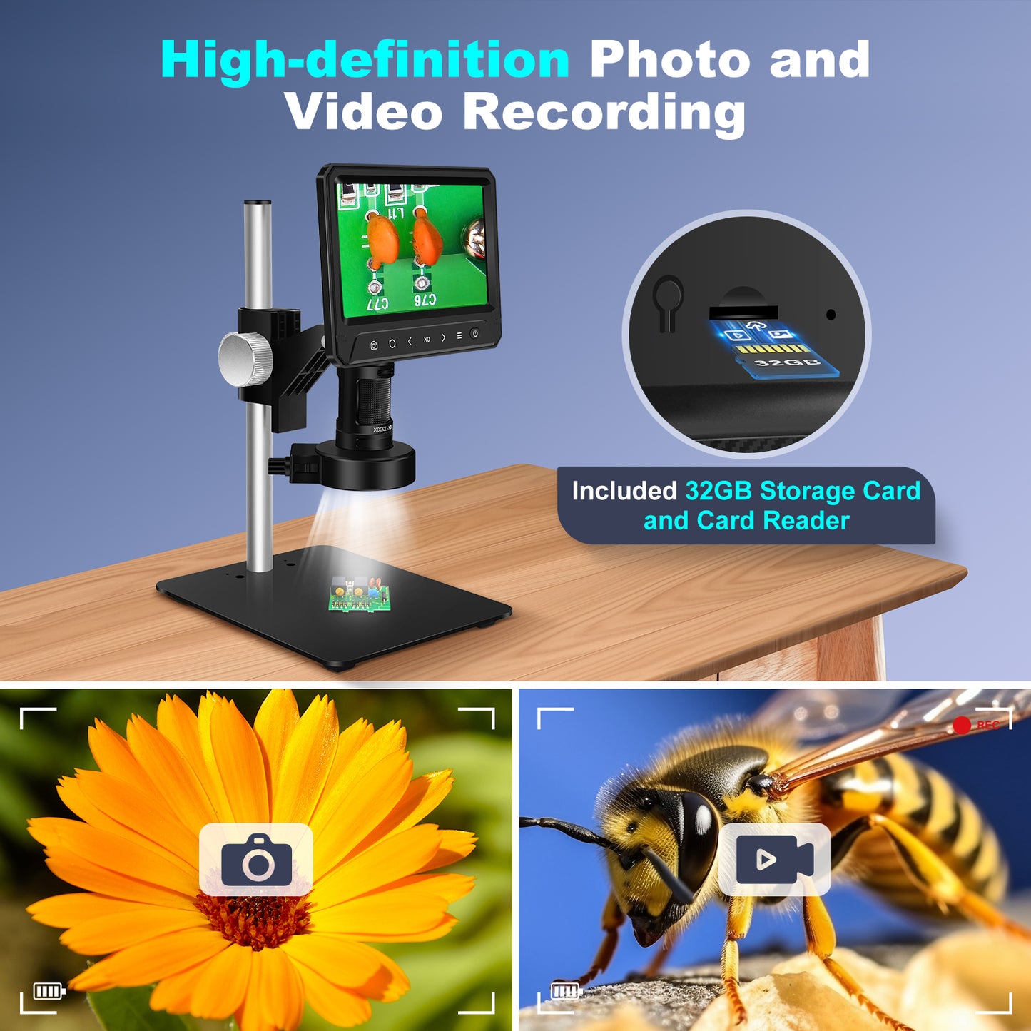 HUTACT Digital Microscope for Adults, Coin Microscope with Light Electronic Repair, Soldering, Magnifier, 7 in Screen PC View Compatible with Windows MacOS