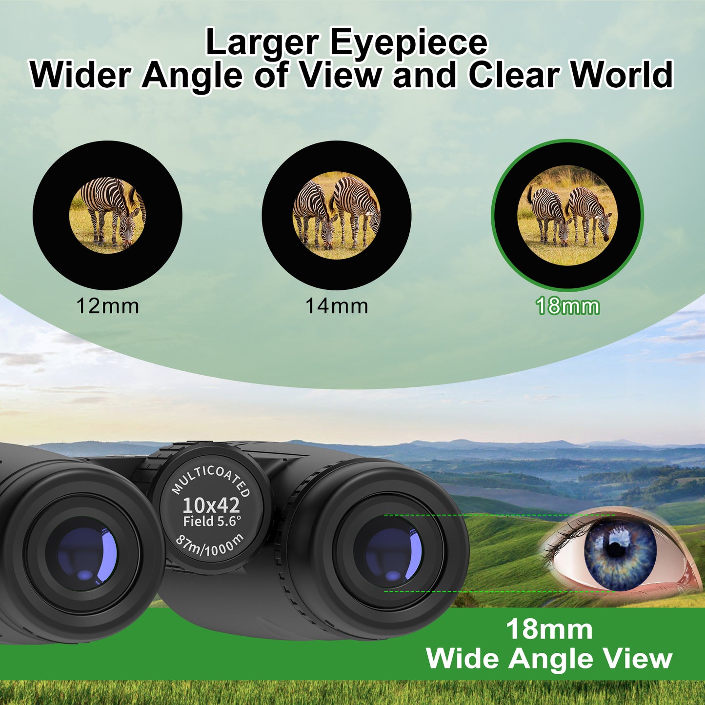 Binoculars for Adults Kids 10X 42mm Binoculars Wide View BAK4 Clear Image Waterproof Bincoulars w/ Phone Clip Storage Bag for Outdoor Event Birding Concert