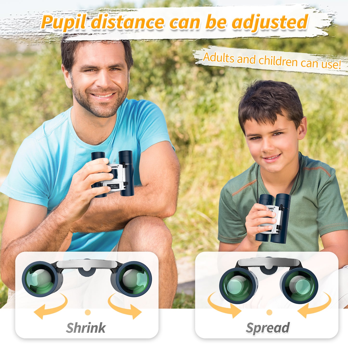 USCAMEL Kids Binoculars, 8x21 Binoculars for Children w/Neck Strap Storage Bag, Gift Binoculars for Outdoor Camping Bird Watching