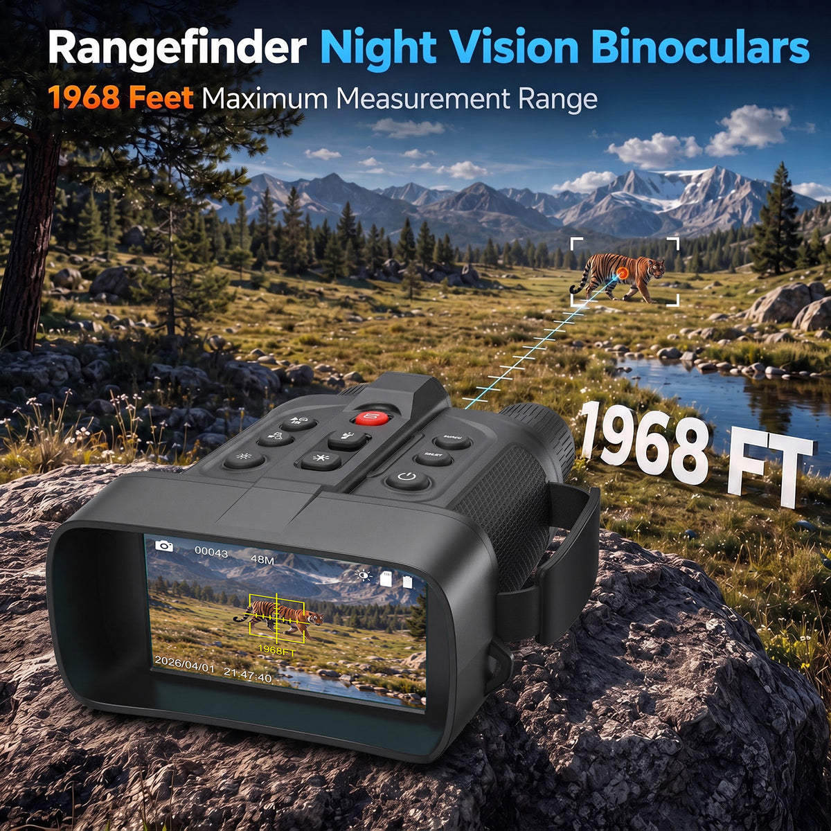 USCAMEL 4.5" Night Vision Binoculars for Adults, 10x 4K Dual Core Infrared Night Vision Goggles with Rangefinder 5000mAh Binoculars for Hunting Wildlife Watching
