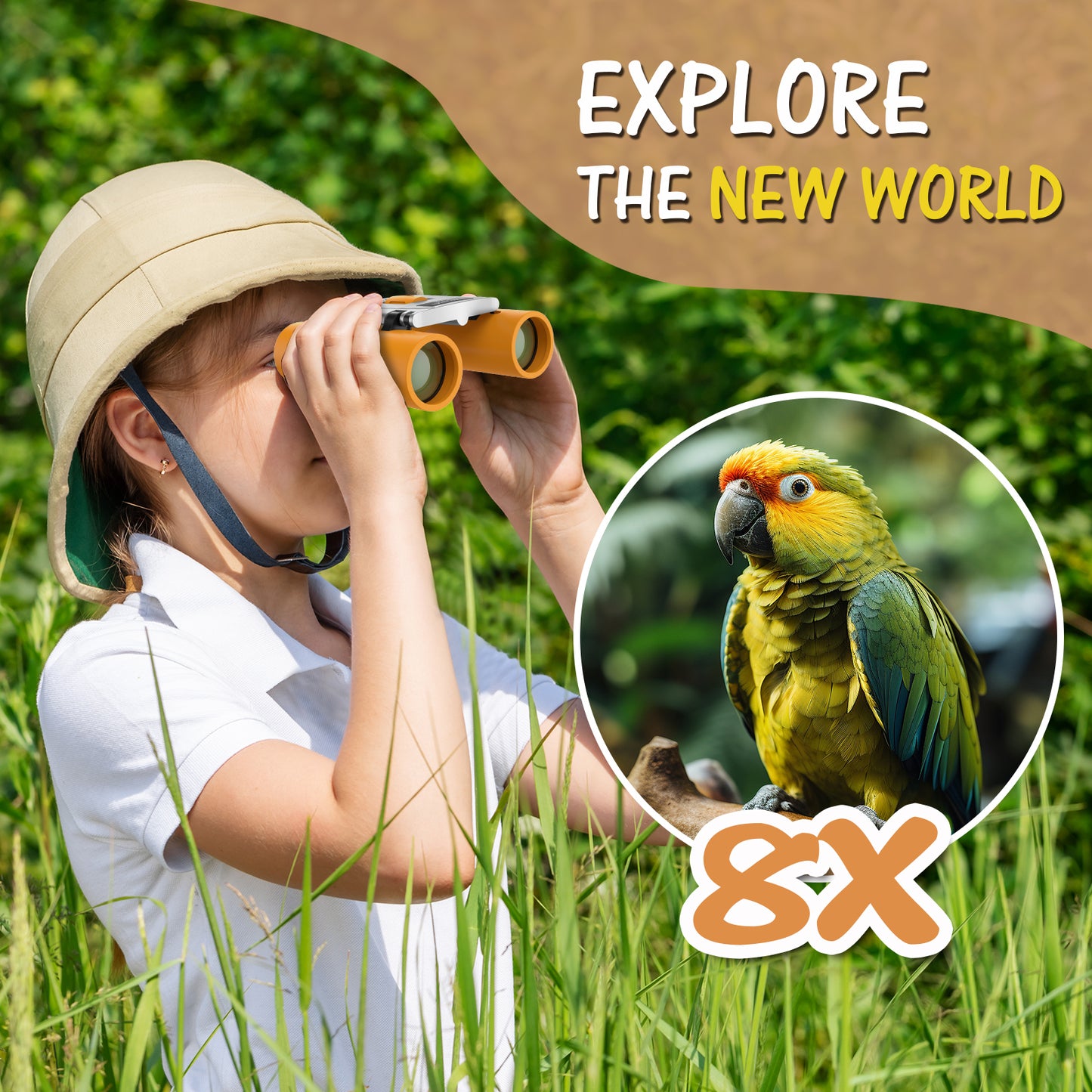 USCAMEL Kids Binoculars, 8x21 Binoculars for Children w/Neck Strap Storage Bag, Gift Binoculars for Outdoor Camping Bird Watching, Orange