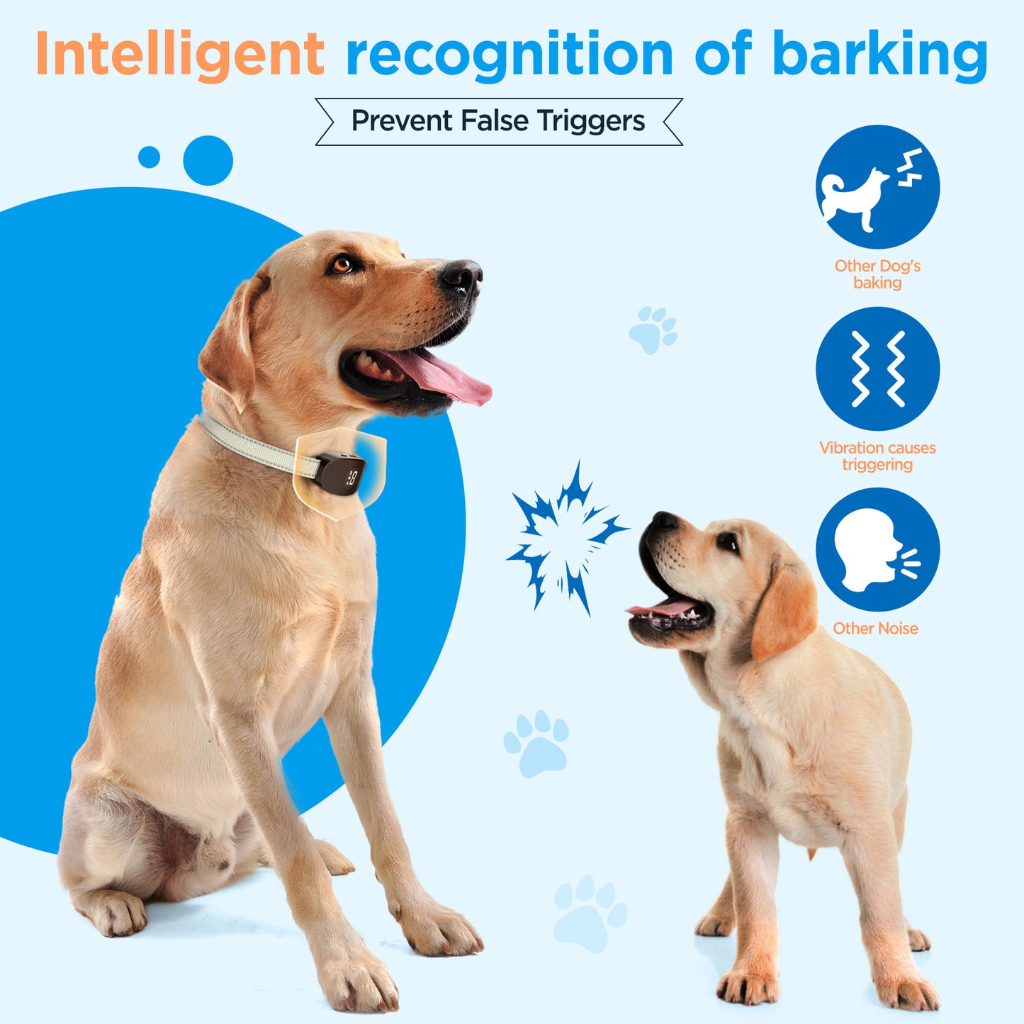 Automatic Intelligent Anti-Barking Collar, with 8 Levels of Sensitivity and Intensity, Suitable for Large, Small and Medium-Sized Dogs Professional Pet Training