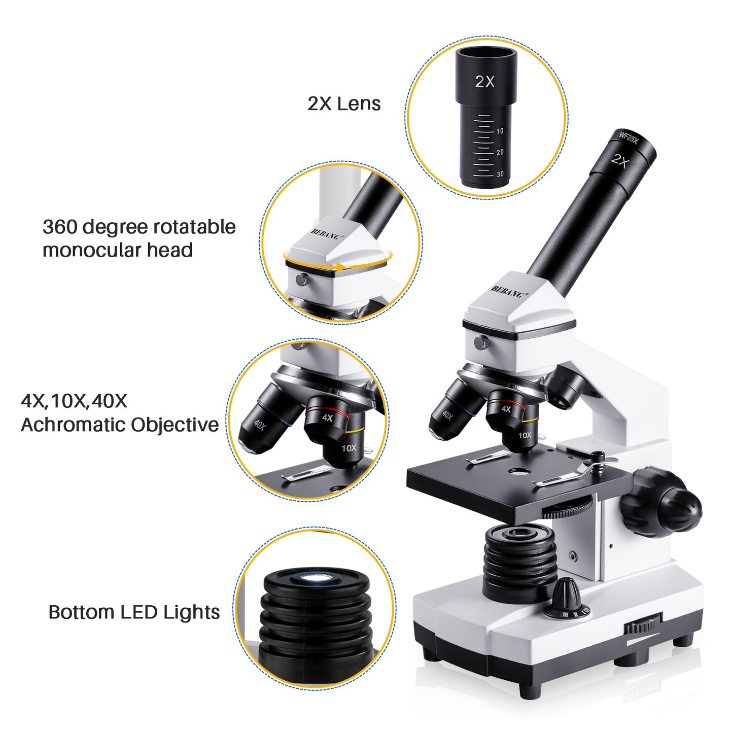 100X-2000X Microscope, Compound Microscope Powerful Biological Microscope for Kids Adult with Slides Set