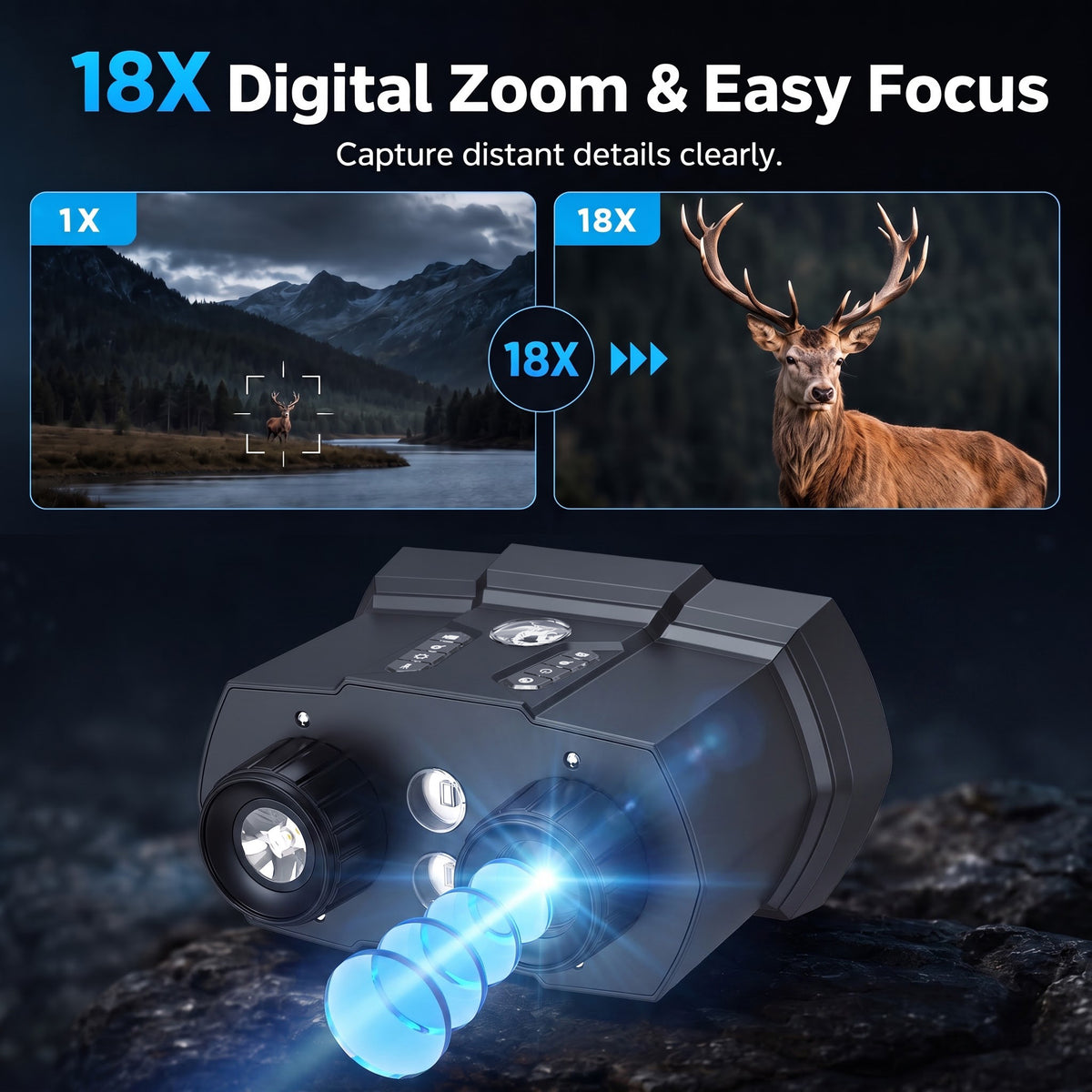 USCAMEL 4.4" Night Vision Binoculars for Adults, 4K Infrared Digital Night Vision Goggles Day & Night Use, 3000FT Long Range Viewing, 10X Aluminum Alloy Binoculars for Hunting Wildlife Watching
