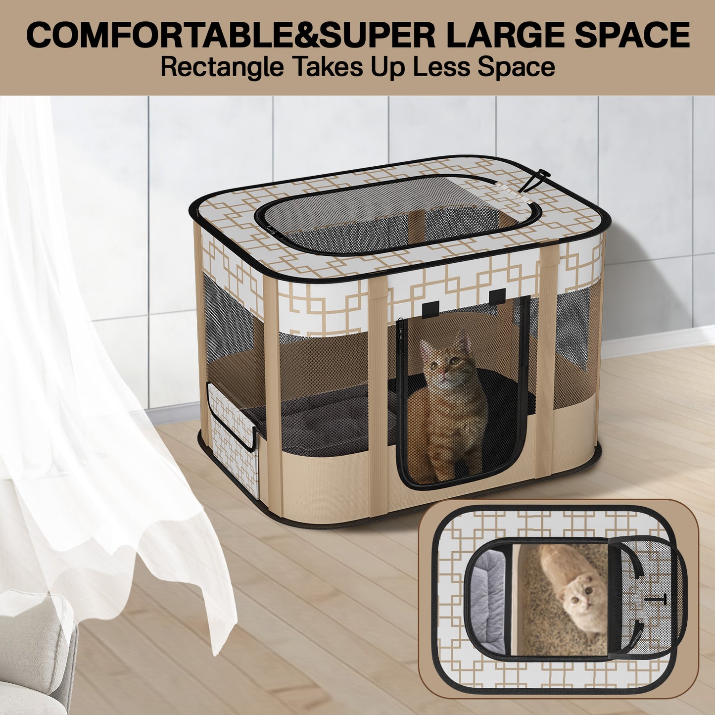 Pet Playpen, Foldable Portable Dog Cat Playpens Kennel, Removable Shade Cover, Indoor Outdoor Travel Camping Use(L)