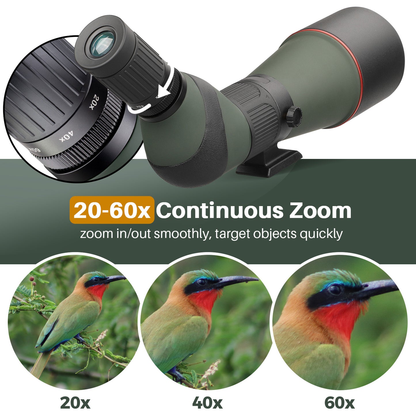 USCAMEL 20-60x Spotting Scopes 80mm Large Aperture High Powered BAK4 Telescope w/Tripod Carry Bag for Birding, Hunting, Shooting