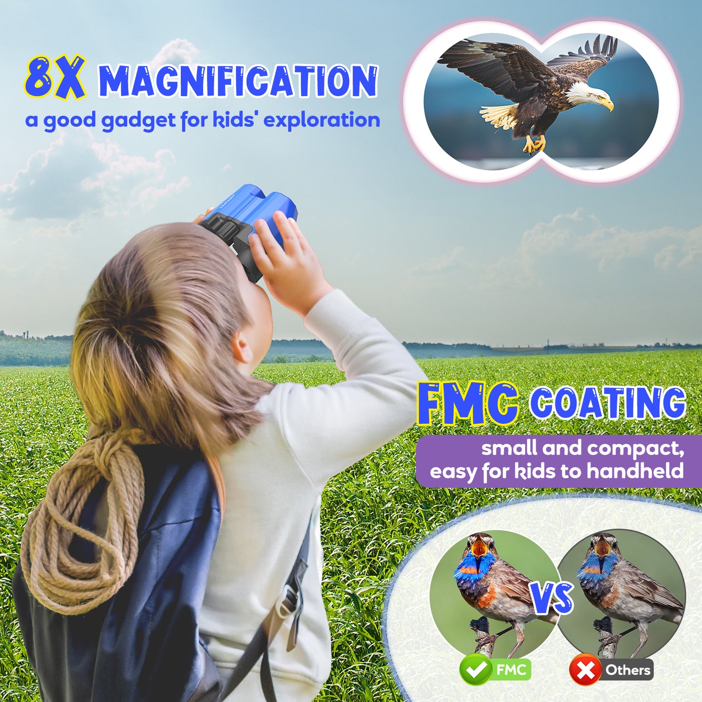 HUTACT Kids Binoculars, 8x21 Binoculars for Adults Child Beginner, FMC Porro Small Pocket Binoculars for Outdoors Bird Watching Sports Event Concert Camping