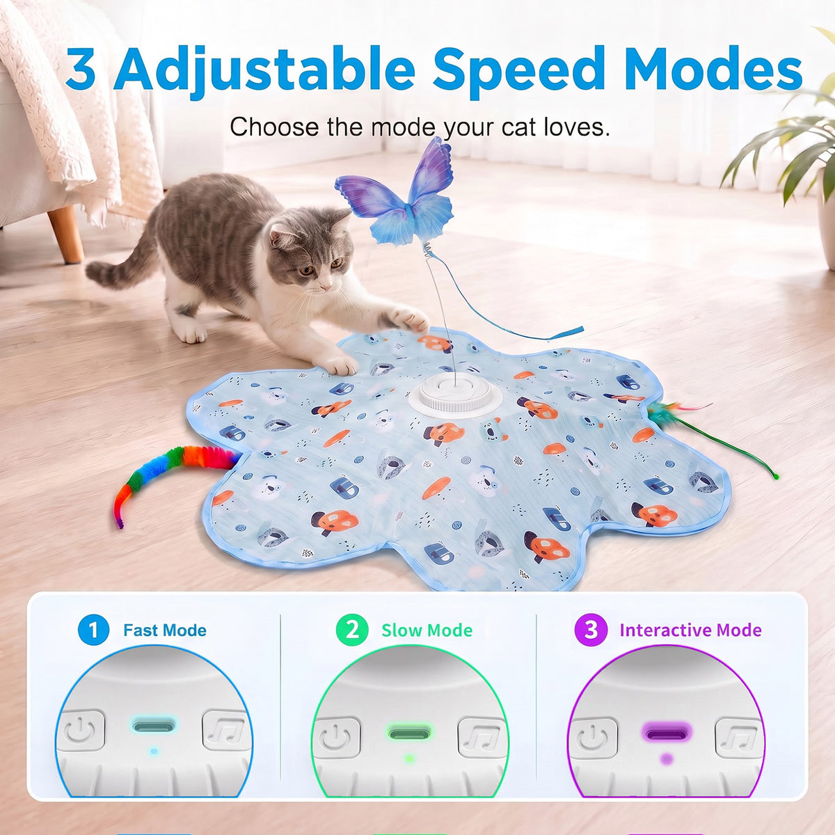 HUTACT Interactive Cat Hunting Toy, 3 Speeds Automatic Cat Toy, 1200mAh Rechargeable Hide and Seek Cat Toy 3 Modes Touch Activated Exercise Toy for Indoor Cats Electric Kitten Toys