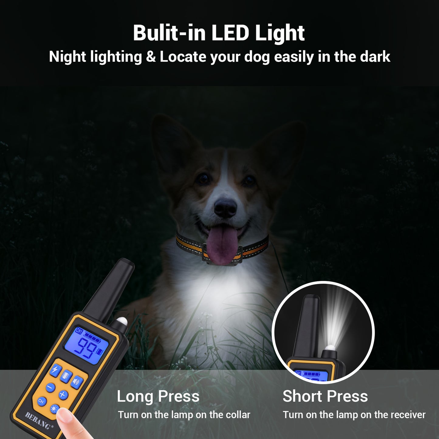 2600FT Dog Training Collar, Dog Shock Collar with Remote, 3 Modes Beep Vibration Shock, Waterproof, LED Light, Rechargeable Dog Shock Collar for Training Small Medium Large Dogs