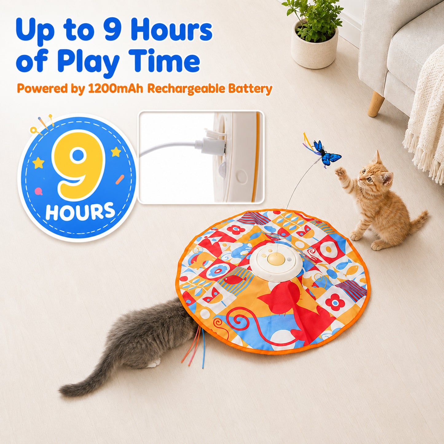 HUTACT Interactive Cat Hunting Toy, 3 Speeds Automatic Cat Toy, 1200mAh Rechargeable Hide and Seek Cat Toy 3 Modes Touch Activated Exercise Toy for Indoor Cats Electric Kitten Toys