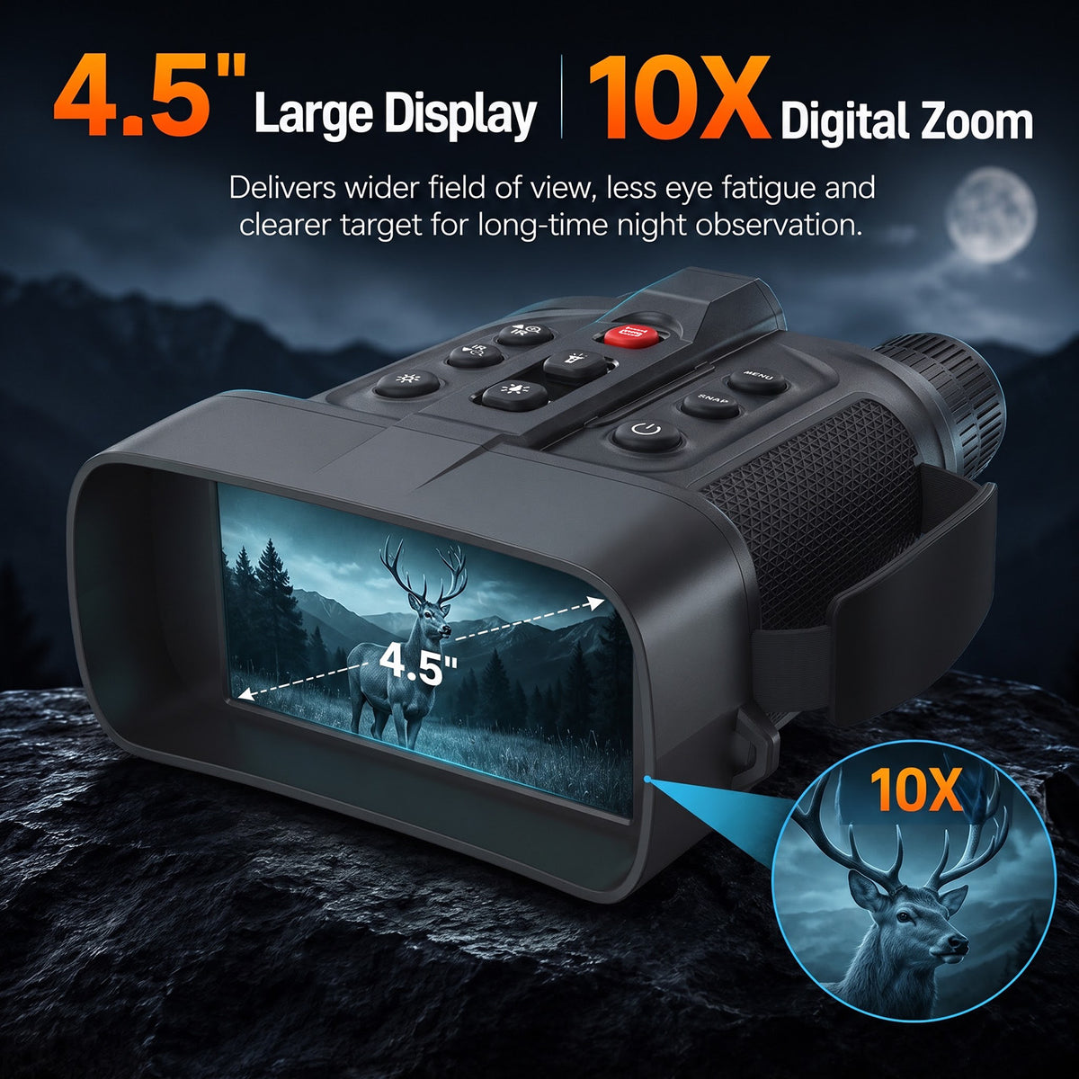 USCAMEL 4.5" Night Vision Binoculars for Adults, 10x 4K Dual Core Infrared Night Vision Goggles with Rangefinder 5000mAh Binoculars for Hunting Wildlife Watching