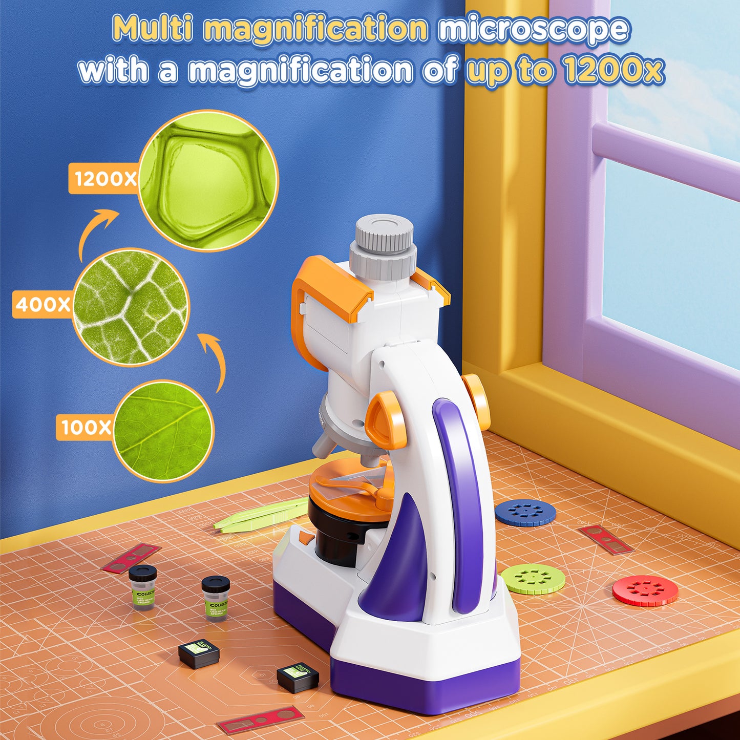 Microscope for Kids, 1200x Microscope Kit for Kids 5-7 8-12, Kids Science Microscope w/Slides, Tweezers Set