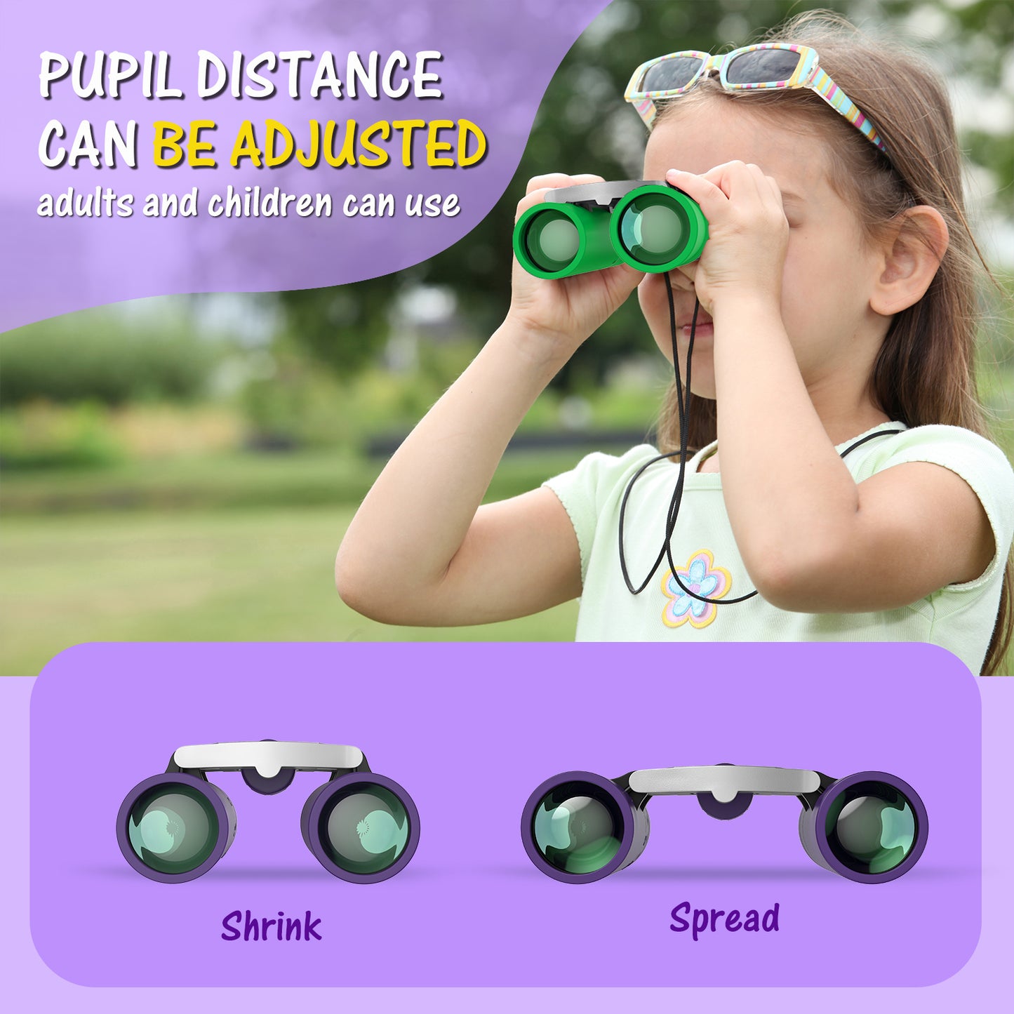 USCAMEL Kids Binoculars, 8x21 Binoculars for Children w/Neck Strap Storage Bag, Gift Binoculars for Outdoor Camping Bird Watching, Purple