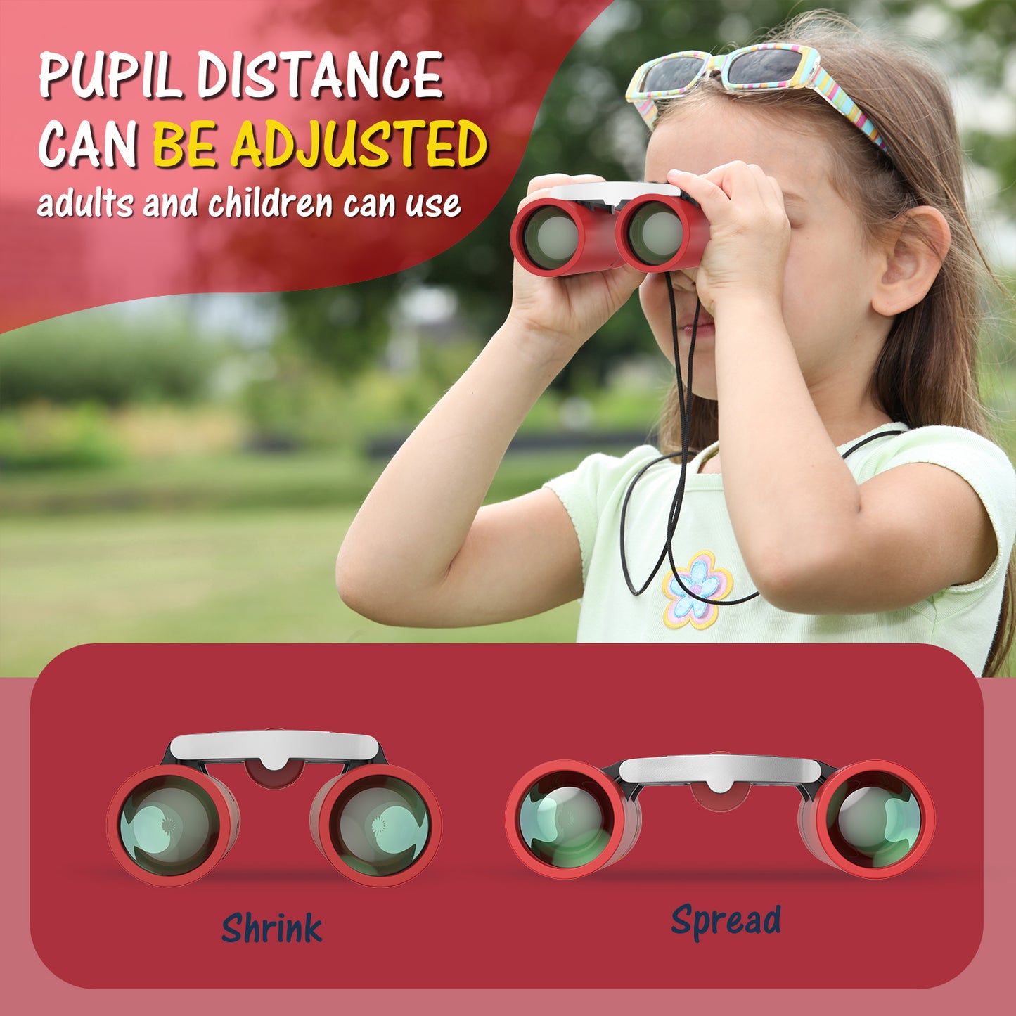 USCAMEL Kids Binoculars, 8x21 Binoculars for Children w/Neck Strap Storage Bag, Gift Binoculars for Outdoor Camping Bird Watching, Red